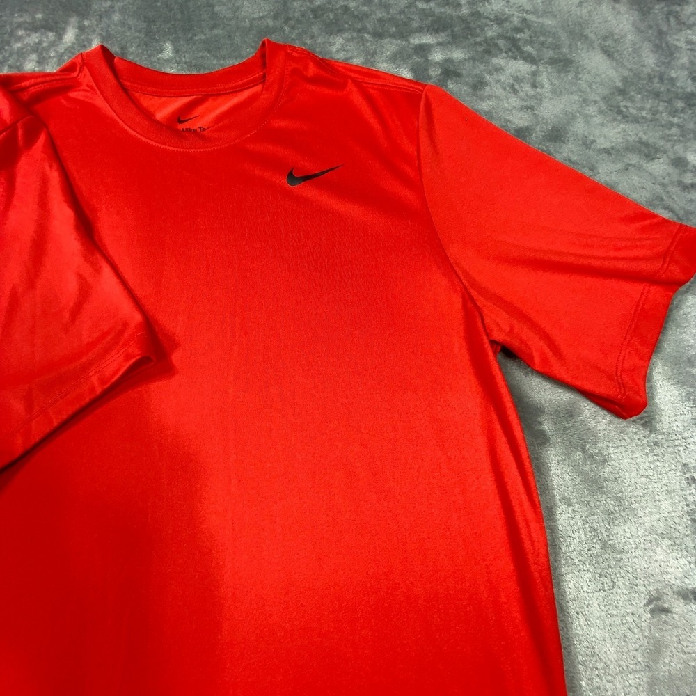 Nike Dri Fit Shirt Mens Large Orange Short Sleeve‎ Athletic Running Gym Workout